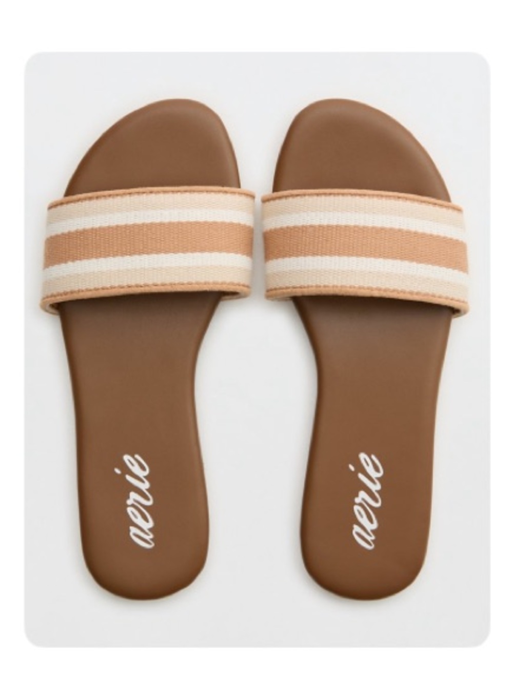 aerie Canyon Sun Striped Slide Sandals in Brown & Cream